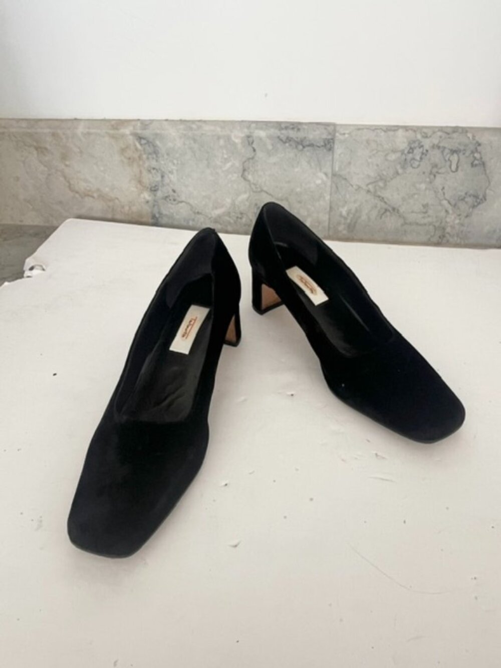 Talbots Black Velvet Block Heel Pumps Square Toe Size 7.5 M